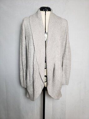 Barefoot Dreams CozyChic Lite Circle Cardi Open Front Shawl Collar Dove Gray Med